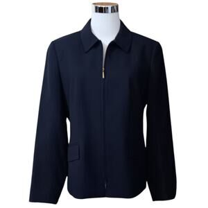 VINTAGE Wool Zip Jacket 6 Classic Dressy Professional Career Office Navy‎ Blue